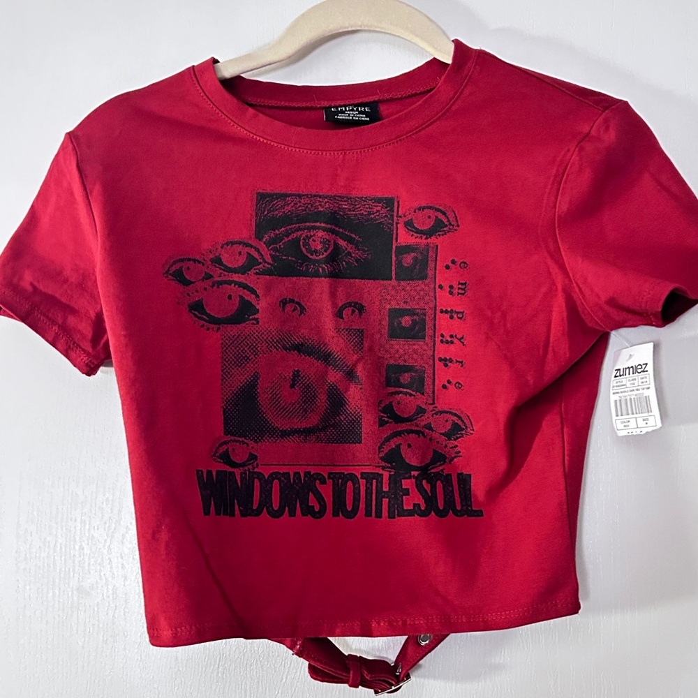 Empyre NEW Red Open Back Short Sleeve Crop Top - Windows to the Soul